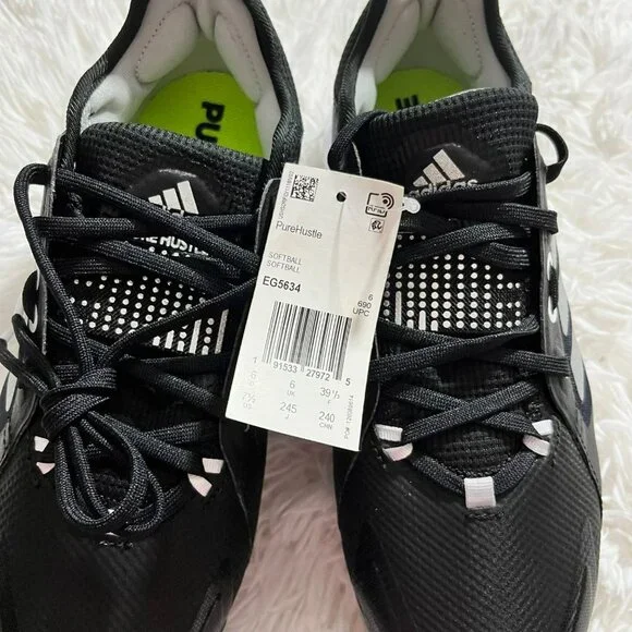NEW ADIDAS SOFTBALL CLEATS WOMENS 7.5 PURE HUSTLE BLACK SILVER SPARKLE EG5634 - Picture 4 of 9